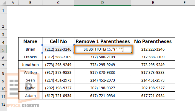 delete-parenthesis-using-substitute-function-excel