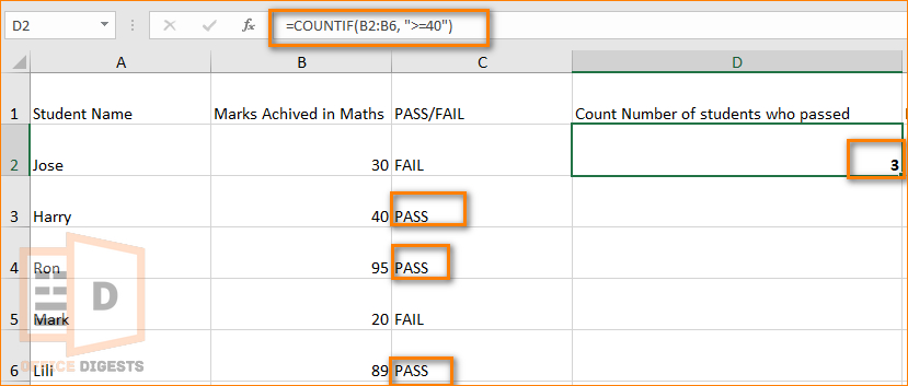 number-of-students-passed-using-countif-function