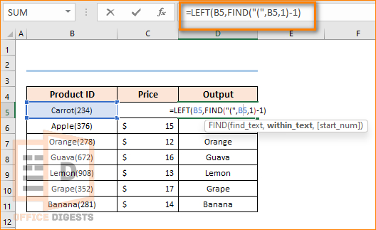 removal-of-brackets-using-left-and-find-functions-excel