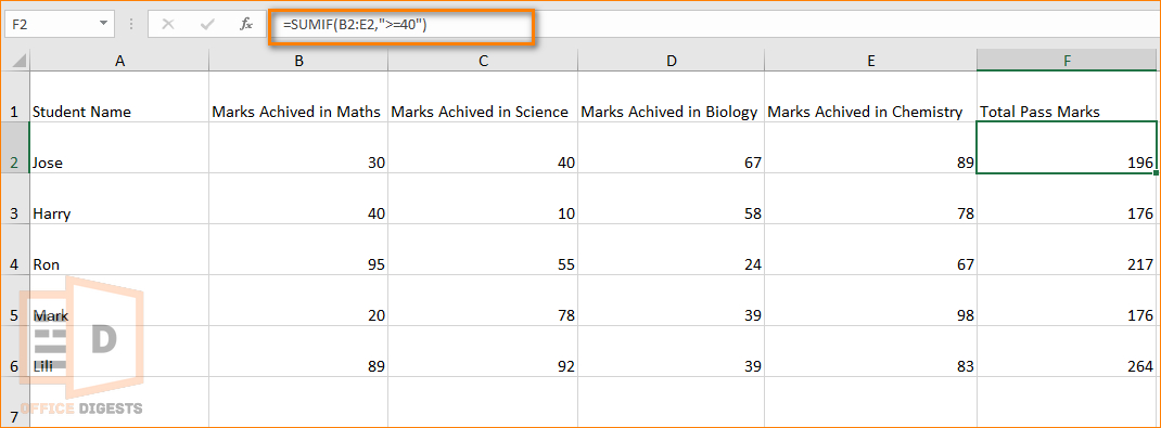 use-sum-if-to-calculate-total-grade-of-students