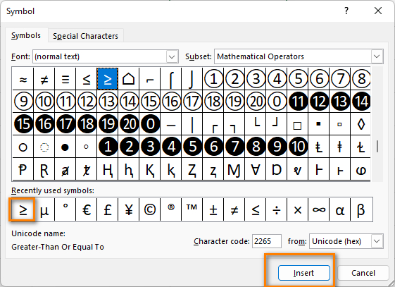 use-symbol-command-for-inserting-greater-than-symbol