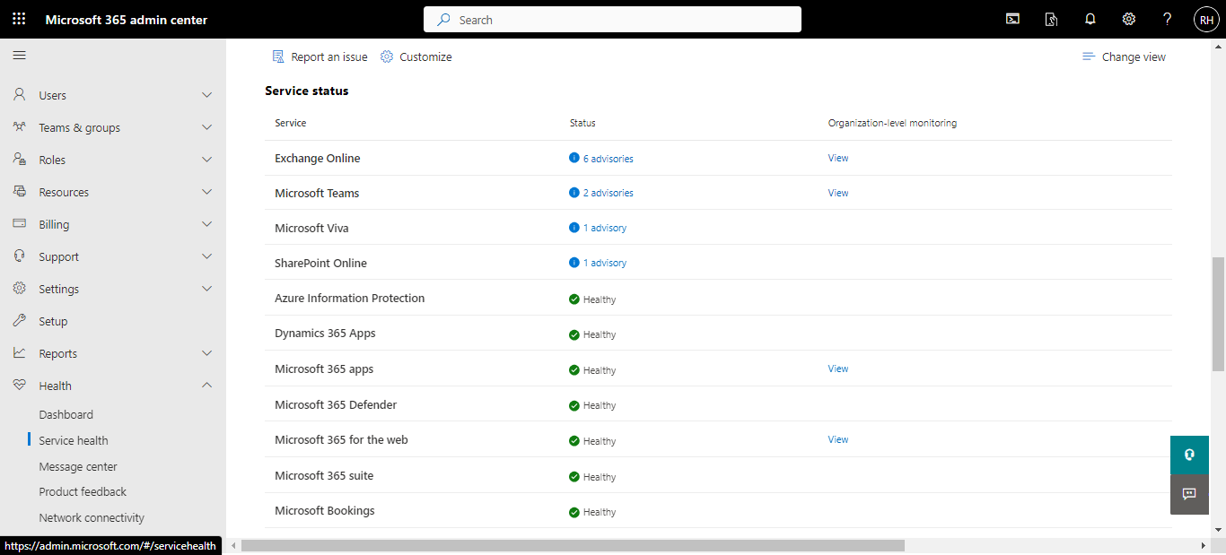 service-health-of-all-microsoft-apps