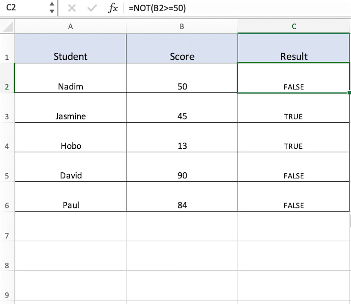 use-of-not-operator-in-excel